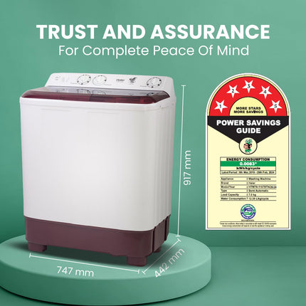 Haier 7 Kg 5 Star Semi Automatic Top Load Washing Machine with Anti Bacterial Cross Pulsator and Spray Function (HTW70-1187BTN, Anti Rat Mesh, Magic Filter, Castors, Burgundy) 
