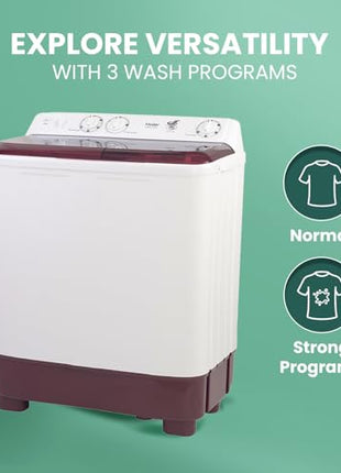 Haier 7 Kg 5 Star Semi Automatic Top Load Washing Machine with Anti Bacterial Cross Pulsator and Spray Function (HTW70-1187BTN, Anti Rat Mesh, Magic Filter, Castors, Burgundy) 