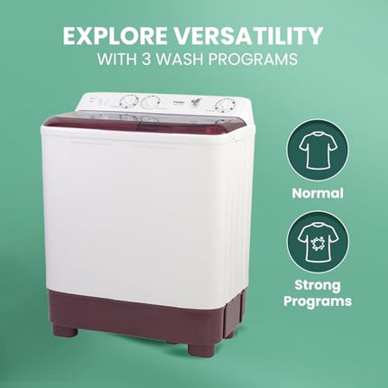 Haier 7 Kg 5 Star Semi Automatic Top Load Washing Machine with Anti Bacterial Cross Pulsator and Spray Function (HTW70-1187BTN, Anti Rat Mesh, Magic Filter, Castors, Burgundy) 