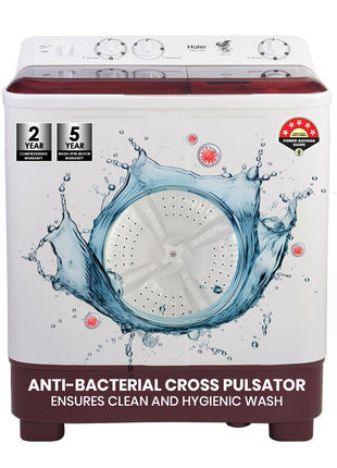 Haier 7 Kg 5 Star Toughened Glass Semi Automatic Top Loading Washing Machine (HTW70-1187BTN, Anti Bacterial Vortex Pulsator, Magic Filter, Rat Mesh, Maroon, White) 