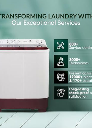 Haier 7 Kg 5 Star Toughened Glass Semi Automatic Top Loading Washing Machine (HTW70-1187BTN, Anti Bacterial Vortex Pulsator, Magic Filter, Rat Mesh, Maroon, White) 