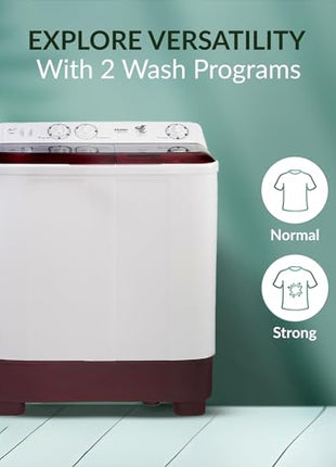 Haier 7 Kg 5 Star Toughened Glass Semi Automatic Top Loading Washing Machine (HTW70-1187BTN, Anti Bacterial Vortex Pulsator, Magic Filter, Rat Mesh, Maroon, White) 