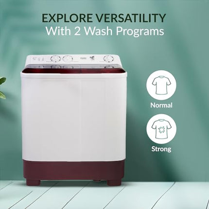 Haier 7 Kg 5 Star Toughened Glass Semi Automatic Top Loading Washing Machine (HTW70-1187BTN, Anti Bacterial Vortex Pulsator, Magic Filter, Rat Mesh, Maroon, White) 