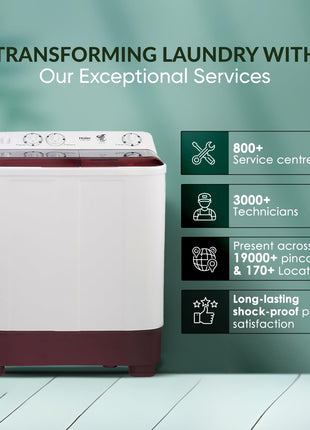 Haier 7 Kg 5 Star Toughened Glass Semi Automatic Top Loading Washing Machine (HTW70-1187BTN, Anti Bacterial Vortex Pulsator, Magic Filter, Rat Mesh, Maroon, White) 