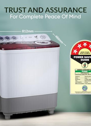 Haier 8.5 Kg 5 Star Oxyi Dry Technology Semi Automatic Top Loading Washing Machine (HTW85-186, Anti Bacterial Vortex Pulsator, Magic Filter, Rat Mesh, Maroon, White) 