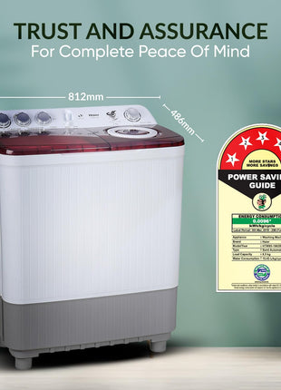 Haier 8.5 Kg 5 Star Oxyi Dry Technology Semi Automatic Top Loading Washing Machine (HTW85-186, Anti Bacterial Vortex Pulsator, Magic Filter, Rat Mesh, Maroon, White) 