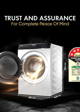 Haier 8 kg 5 Star Powered by AI-DBT with PuriSteam, 525mm Super Drum Fully Automatic Front Load Washing Machine (HW80-IM12929C, Inverter with In-Built Heater, White) 