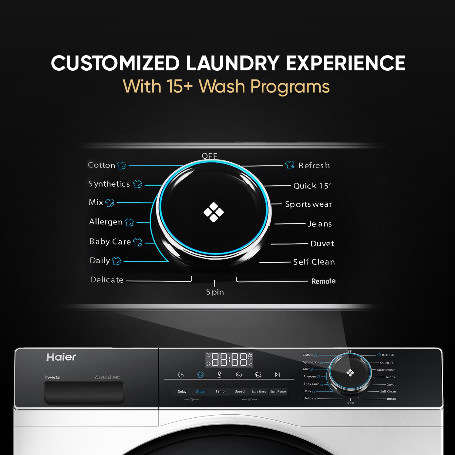 Haier 8 kg 5 Star Powered by AI-DBT with PuriSteam, 525mm Super Drum Fully Automatic Front Load Washing Machine (HW80-IM12929C, Inverter with In-Built Heater, White) 
