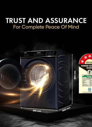Haier 9 Kg 5 Star Direct Motion Motor AI DBT Technology Fully-Automatic Front Load Washing Machine with In-Built Heater (EFL90-DM14IBIEBK, Super Drum 525, PuriSteam, Black) 