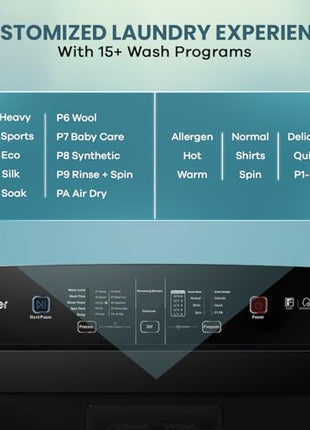 Haier 9 Kg, 5 Star, Oceanus Wave Technology Toughened Glass Fully Automatic Top Loading Washing Machine (HWM90-H678ES8, Inbuilt Heater, Near Zero Pressure, Dark Jade Silver) 