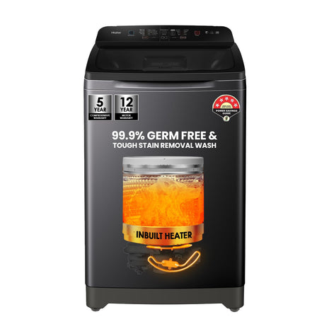 Haier 9 Kg, 5 Star, Oceanus Wave Technology Toughened Glass Fully Automatic Top Loading Washing Machine (HWM90-H678ES8, Inbuilt Heater, Near Zero Pressure, Dark Jade Silver) 