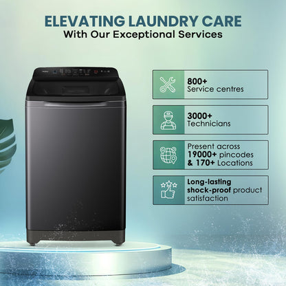 Haier 9 Kg, 5 Star, Oceanus Wave Technology Toughened Glass Fully Automatic Top Loading Washing Machine (HWM90-H678ES8, Inbuilt Heater, Near Zero Pressure, Dark Jade Silver) 