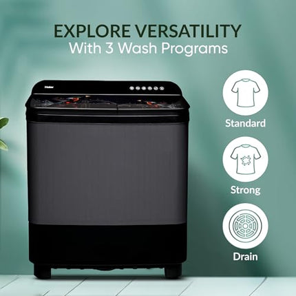 Haier 9 kg 5 Star Toughened Glass & Vortex pulsator Semi Automatic Top Load (HTW90-178FL,Black) 