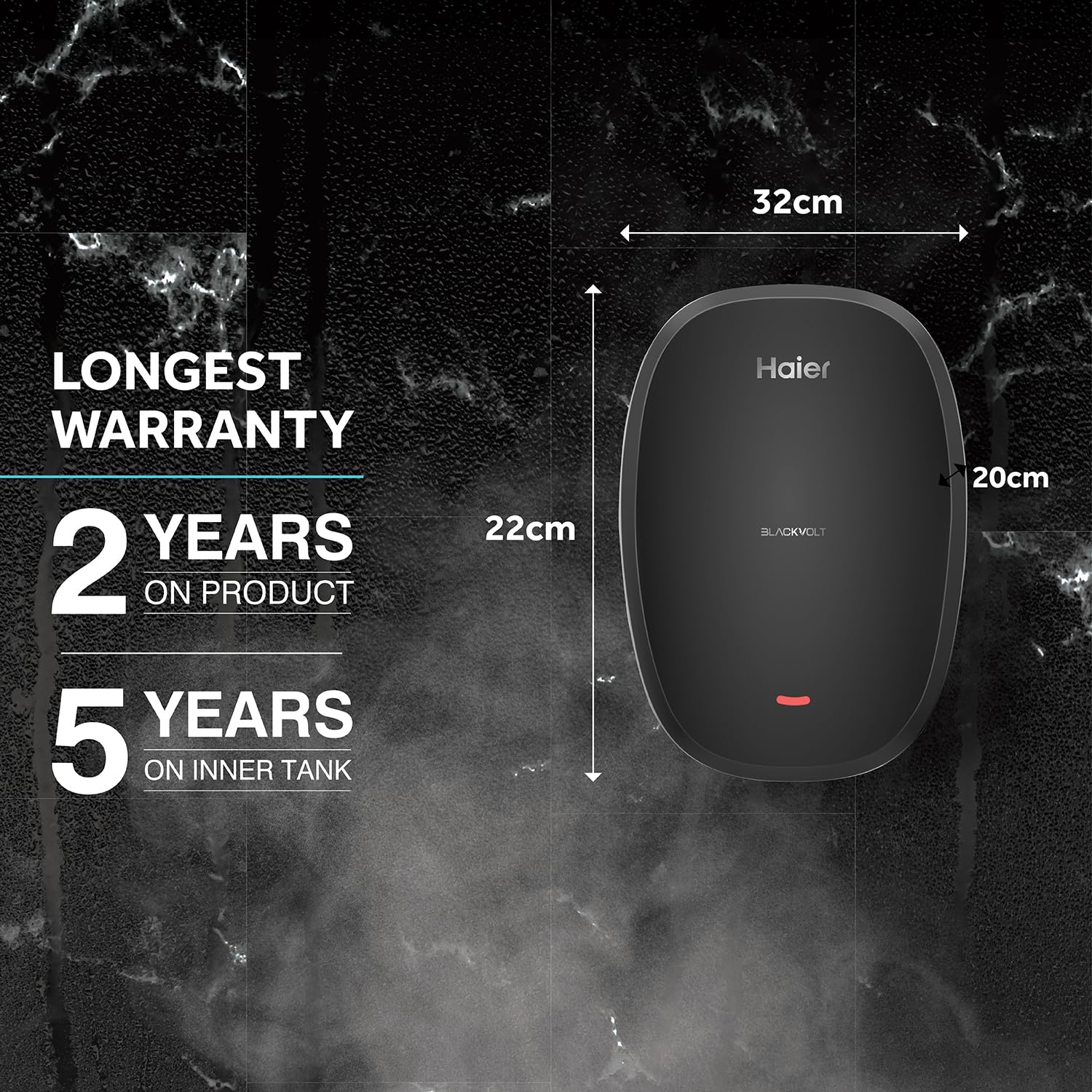 Haier BlackVolt Instant Water Heater 3 Litre with 3kW | Fast Heating | Copper Heating Element | 6.5 Bar Pressure | Instant Geyser for Kitchen & Bathroom | 5-Year Tank Warranty | EI3V-BLACKVOLT 
