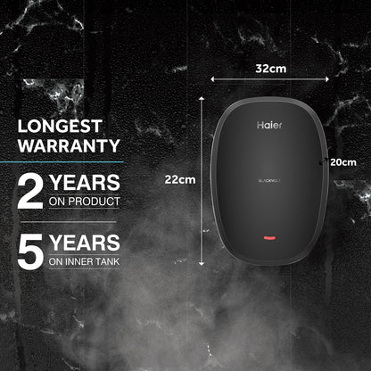 Haier BlackVolt Instant Water Heater 3 Litre with 3kW | Fast Heating | Copper Heating Element | 6.5 Bar Pressure | Instant Geyser for Kitchen & Bathroom | 5-Year Tank Warranty | EI3V-BLACKVOLT 