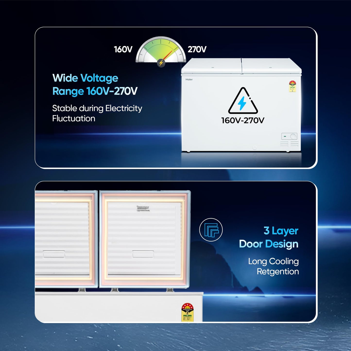 Haier HFC-320DM5, 5 Star Rating Double Door Convertible Deep Freezer, 5 Side Uniform Freezing, Heavy Duty Compressor, inside metal liner with 3 Layer Door Design (White) 
