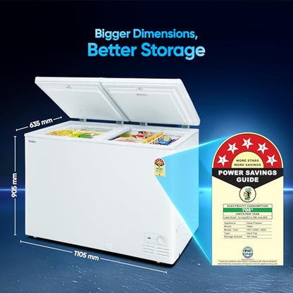 Haier HFC-320DM5, 5 Star Rating Double Door Convertible Deep Freezer, 5 Side Uniform Freezing, Heavy Duty Compressor, inside metal liner with 3 Layer Door Design (White) 