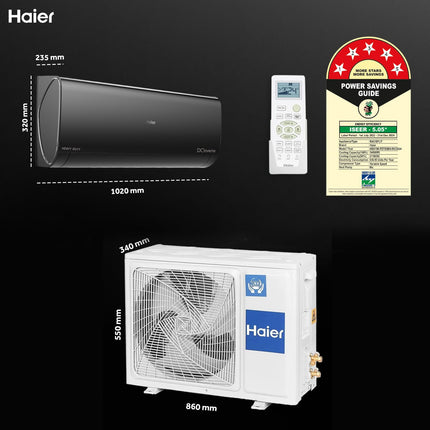 Haier Limited Edition 1.6 Ton 5 Star HEXA Inverter Smart Split AC (5460 Watts, Copper, Heavy Duty, Wi-Fi, 4-Way Swing, Frost Clean, HD Filter, Cools at 60°C-HSU19K-PZFB5BN-INV,2025 Model-Black) 