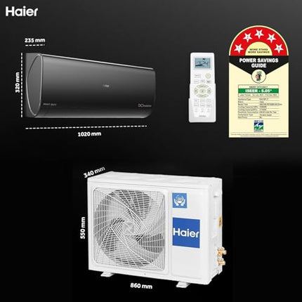Haier Limited Edition 1.6 Ton 5 Star HEXA Inverter Smart Split AC (5460 Watts, Copper, Heavy Duty, Wi-Fi, 4-Way Swing, Frost Clean, HD Filter, Cools at 60°C-HSU19K-PZFB5BN-INV,Black) 
