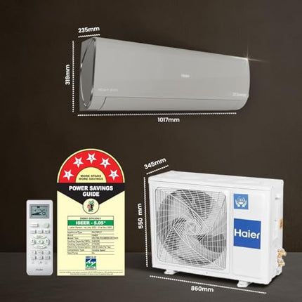 Haier Limited Edition 1.6 Ton 5 Star HEXA Inverter Smart Split AC (5460 Watts, Copper, Heavy Duty, Wi-Fi, 4-Way Swing, Frost Clean, HD Filter, Cools at 60°C-HSU19K-PZFM5BN-INV,Morning Mist) 