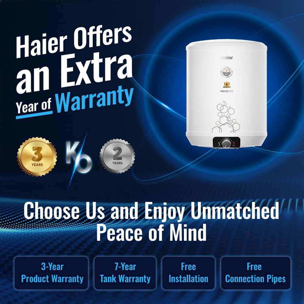 Haier Precis-Pro 25-L 5 Star Storage Wall Mount Water Heater(Geyser)With Pipe Free Installation,Shock Proof,Glasslined Tank,Abs Body,Temperature Indicator,8 Safety Levels,Suitable High Rise Buildings 