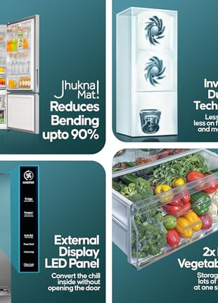Haier SmartChoice 445 L 2 Star Frost Free Bottom Mount Double Door Refrigerator | Convertible 14-in-1 | Jhukna Mat-Bottom Freezer | Digital Display Panel | Triple Inverter (HEB-452TS-P, Inox Steel) 