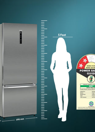 Haier SmartChoice 445 L 2 Star Frost Free Bottom Mount Double Door Refrigerator | Convertible 14-in-1 | Jhukna Mat-Bottom Freezer | Digital Display Panel | Triple Inverter (HEB-452TS-P, Inox Steel) 
