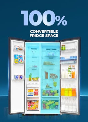 Haier SmartChoice 596L 3Star 2-Door Water Dispenser Side by Side Frost Free Refrigerator|Convertible|Smart Sense AI | Expert Inverter|Digital Display Panel (2025 Model, HRS-682WGKU1, Graphite Black) 