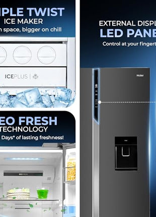 Haier SmartChoice 596L 3Star 2-Door Water Dispenser Side by Side Frost Free Refrigerator|Convertible|Smart Sense AI | Expert Inverter|Digital Display Panel (2025 Model, HRS-682WGKU1, Graphite Black) 