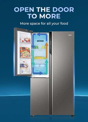 Haier SmartChoice 598L 3 Star 3-Door Side by Side Frost Free Refrigerator|Convertible|Smart Sense AI|Expert Inverter Compressor|Digital Display Panel (2025 Model, HRT-683ISU1, Inox Steel) 