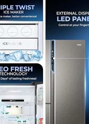 Haier SmartChoice 598L 3 Star 3-Door Side by Side Frost Free Refrigerator|Convertible|Smart Sense AI|Expert Inverter Compressor|Digital Display Panel (2025 Model, HRT-683ISU1, Inox Steel) 