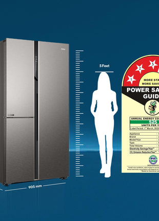 Haier SmartChoice 598L 3 Star 3-Door Side by Side Frost Free Refrigerator|Convertible|Smart Sense AI|Expert Inverter Compressor|Digital Display Panel (2025 Model, HRT-683ISU1, Inox Steel) 