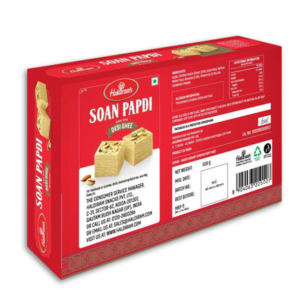 Haldiram's Soan Papdi 500g | Traditional Indian Sweet | Finest Ingredients | Crunchy Almonds & Pistachios | Indian Mithai | Festive Delight | Great Gift Pack for Festival | Mithai for Raksha Bandhan 