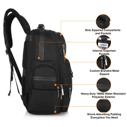 Half Moon Alpha Business Backpack for Men 35L Heavy Duty Premium Laptop Backpack 1680D Polyester 15.6-inch Padded Laptop Bag Water/Scratch-resistant Multiple Pockets with 1 Year Warranty 