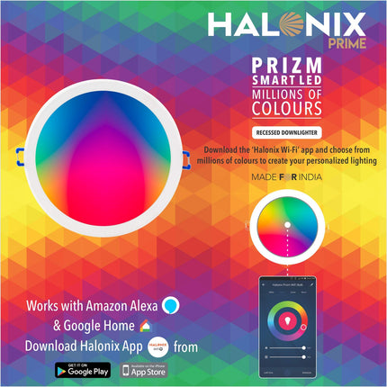 Halonix Prizm Wi Fi Smart Downlight 15W Million Colours 150Mm Works With Alexa & Google Assistant 