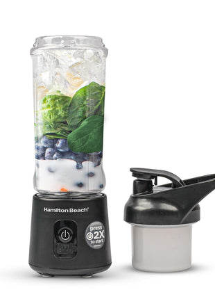 Hamilton Beach Portable Blender with Sipper Lid and Blade Guard, Portable Juicer, Smoothie Maker Blender, 450ml Food Grade Tritan Jar, Travel Blender for Smoothies, Milkshakes, Protien Shakes (Black) 