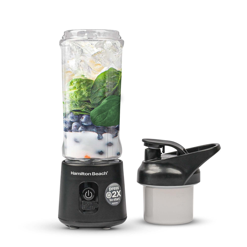 Hamilton Beach Portable Blender with Sipper Lid and Blade Guard, Portable Juicer, Smoothie Maker Blender, 450ml Food Grade Tritan Jar, Travel Blender for Smoothies, Milkshakes, Protien Shakes (Black)