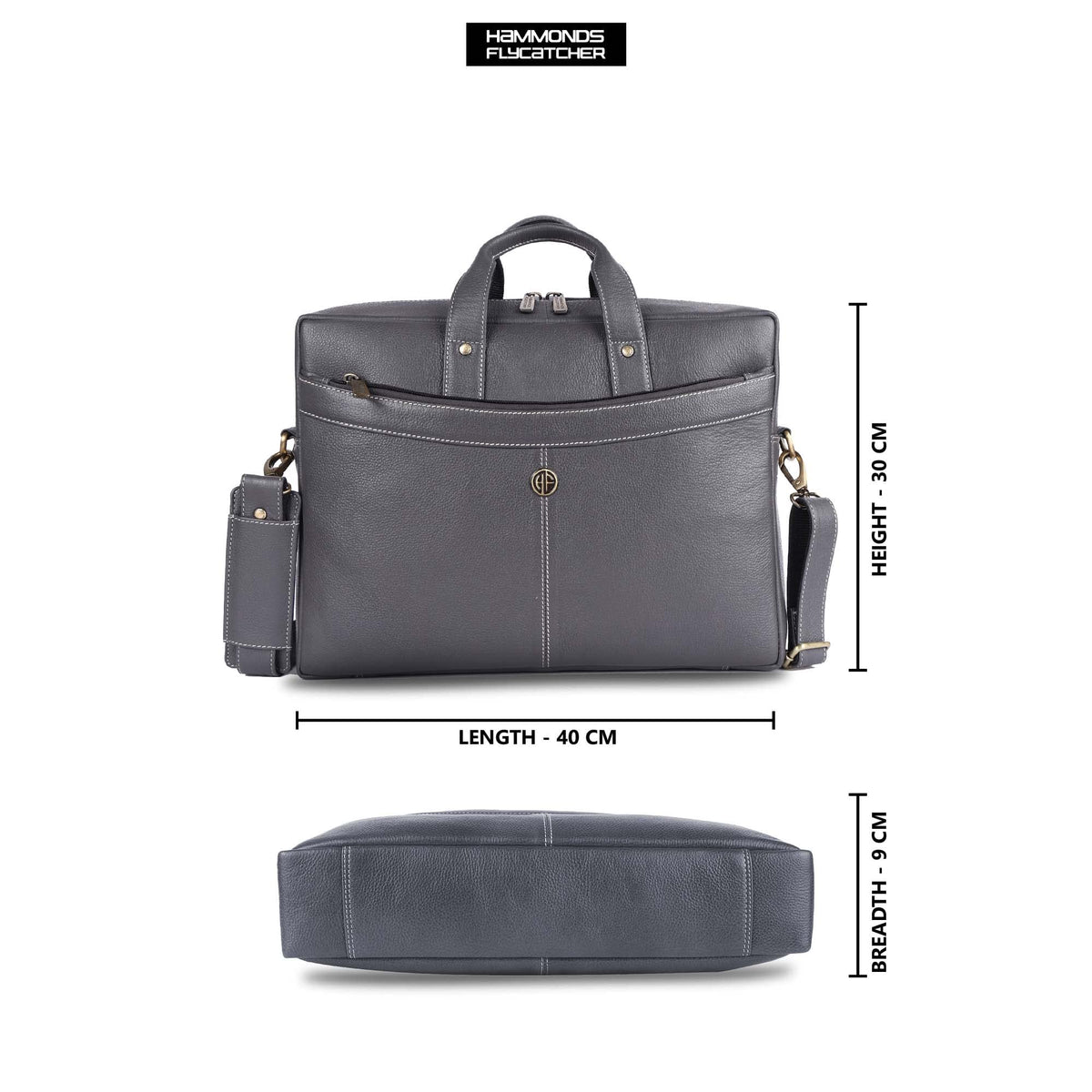 HAMMONDS FLYCATCHER Genuine Leather Office Bag for Men, 15.6 Inch Professional Laptop Bag for Men, Adjustable Strap and Multiple Compartments, Leather Bag for Men - 1 Year Warranty - Graphite Grey 