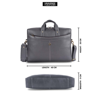 HAMMONDS FLYCATCHER Genuine Leather Office Bag for Men, 15.6 Inch Professional Laptop Bag for Men, Adjustable Strap and Multiple Compartments, Leather Bag for Men - 1 Year Warranty - Graphite Grey 