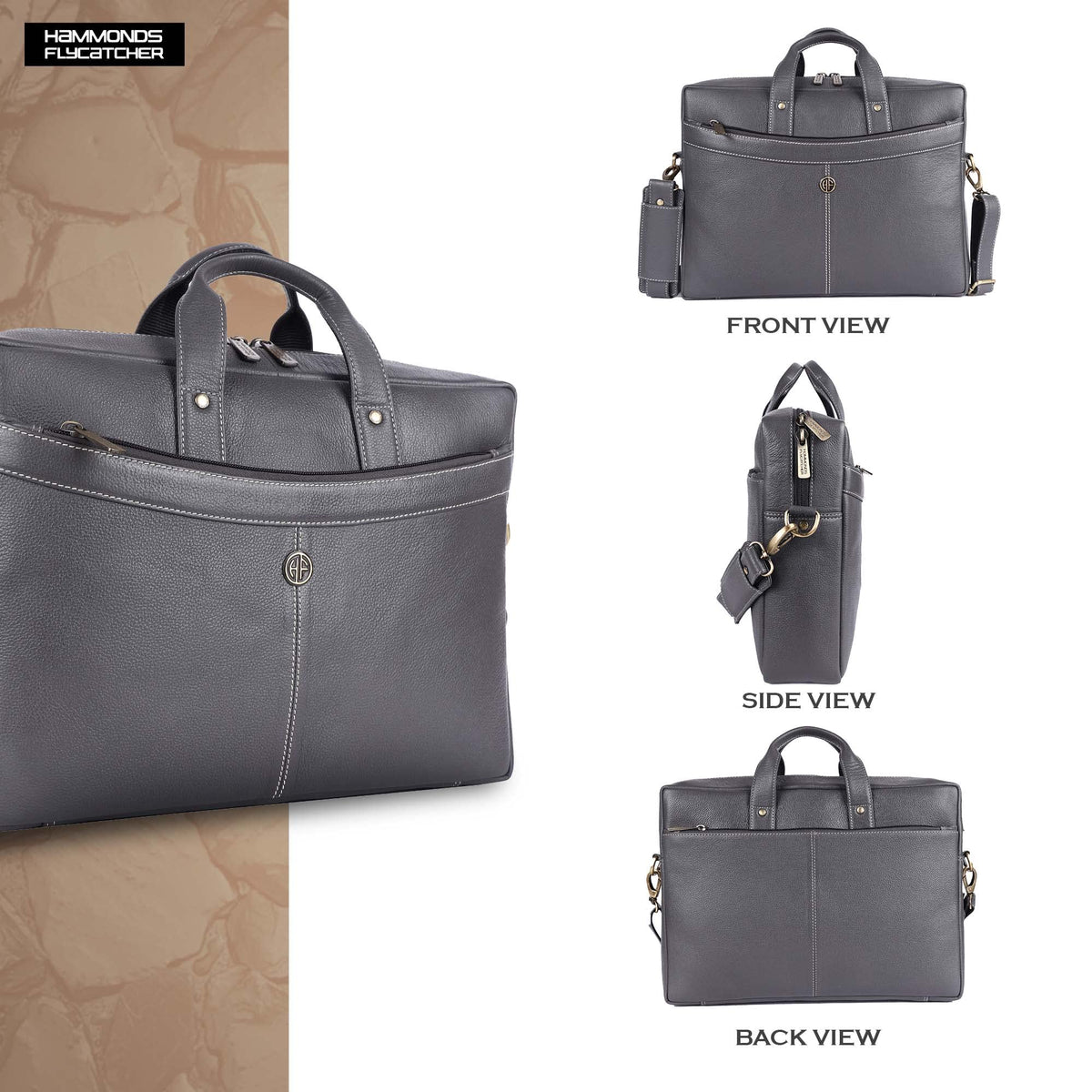 HAMMONDS FLYCATCHER Genuine Leather Office Bag for Men, 15.6 Inch Professional Laptop Bag for Men, Adjustable Strap and Multiple Compartments, Leather Bag for Men - 1 Year Warranty - Graphite Grey 