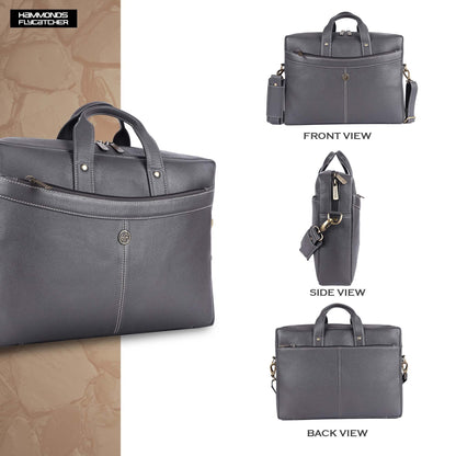 HAMMONDS FLYCATCHER Genuine Leather Office Bag for Men, 15.6 Inch Professional Laptop Bag for Men, Adjustable Strap and Multiple Compartments, Leather Bag for Men - 1 Year Warranty - Graphite Grey 