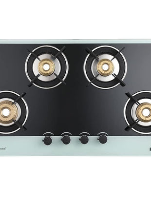 Haute Kitchen Haute Evoque Series 2.0 X Sabaf Black&White 4 Burner Manual Ignition Glass Gas Stove |8MM Atom Glass || Door Step Service | 5 years warranty on Burner, Glass, Valves By Haute Home 
