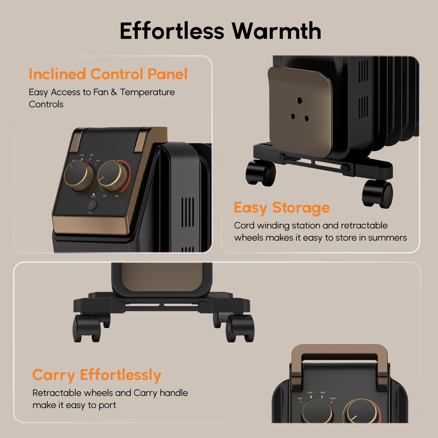 Havells 11 Fin Hestio Straight Fin OFR (Oil Filled Radiator)|Room Heater|2900 W|3 Heat Settings & PTC Fan Heater|Inclined Control Panel|Retractable Wheels| Comfortable Breathing|360° Heating (Black) 