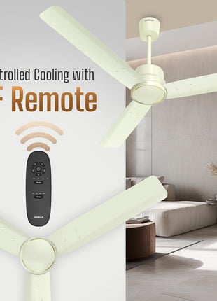 Havells 1200mm Ambrose Slim BLDC Ceiling Fan | Premium Finish Decorative Fan, Remote Control, High Air Delivery | 5 Star Rated, Upto 60% Energy Saving | 2+1* Year Warranty | (Pack of 1, Bianco) 
