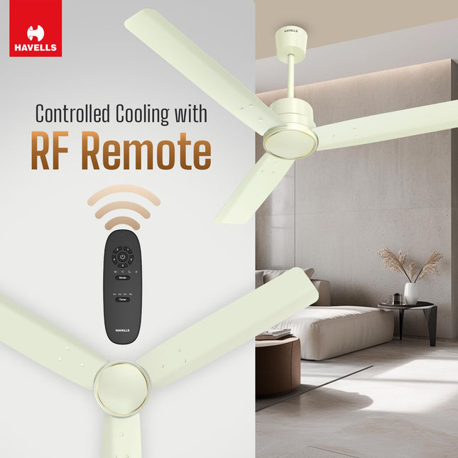 Havells 1200mm Ambrose Slim BLDC Ceiling Fan | Premium Finish Decorative Fan, Remote Control, High Air Delivery | 5 Star Rated, Upto 60% Energy Saving | 2+1* Year Warranty | (Pack of 1, Bianco) 