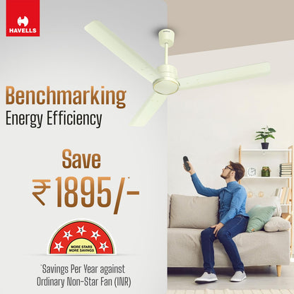 Havells 1200mm Ambrose Slim BLDC Ceiling Fan | Premium Finish Decorative Fan, Remote Control, High Air Delivery | 5 Star Rated, Upto 60% Energy Saving | 2+1* Year Warranty | (Pack of 1, Bianco) 