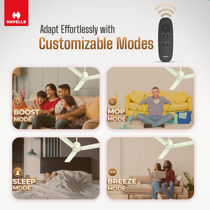 Havells 1200mm Ambrose Slim BLDC Ceiling Fan | Premium Finish Decorative Fan, Remote Control, High Air Delivery | 5 Star Rated, Upto 60% Energy Saving | 2+1* Year Warranty | (Pack of 1, Bianco) 