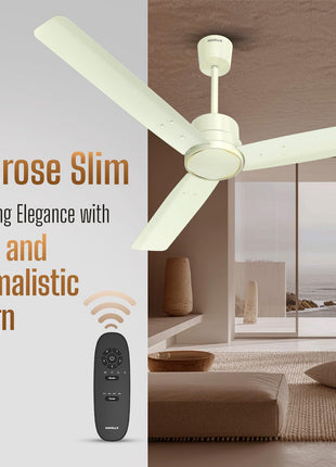 Havells 1200mm Ambrose Slim BLDC Ceiling Fan | Premium Finish Decorative Fan, Remote Control, High Air Delivery | 5 Star Rated, Upto 60% Energy Saving | 2+1* Year Warranty | (Pack of 1, Bianco) 