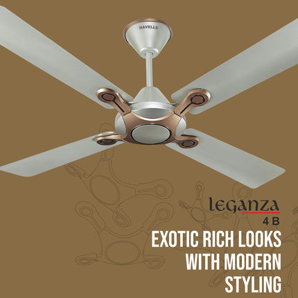 Havells 1200mm Leganza ES 4B Ceiling Fan | Best fan in 4 Blade, Premium Finish Decorative Fan, High Air Delivery | Energy Saving, 100% Pure Copper Motor, 2 Year Warranty | (Pack of 2, Bronze Gold) 