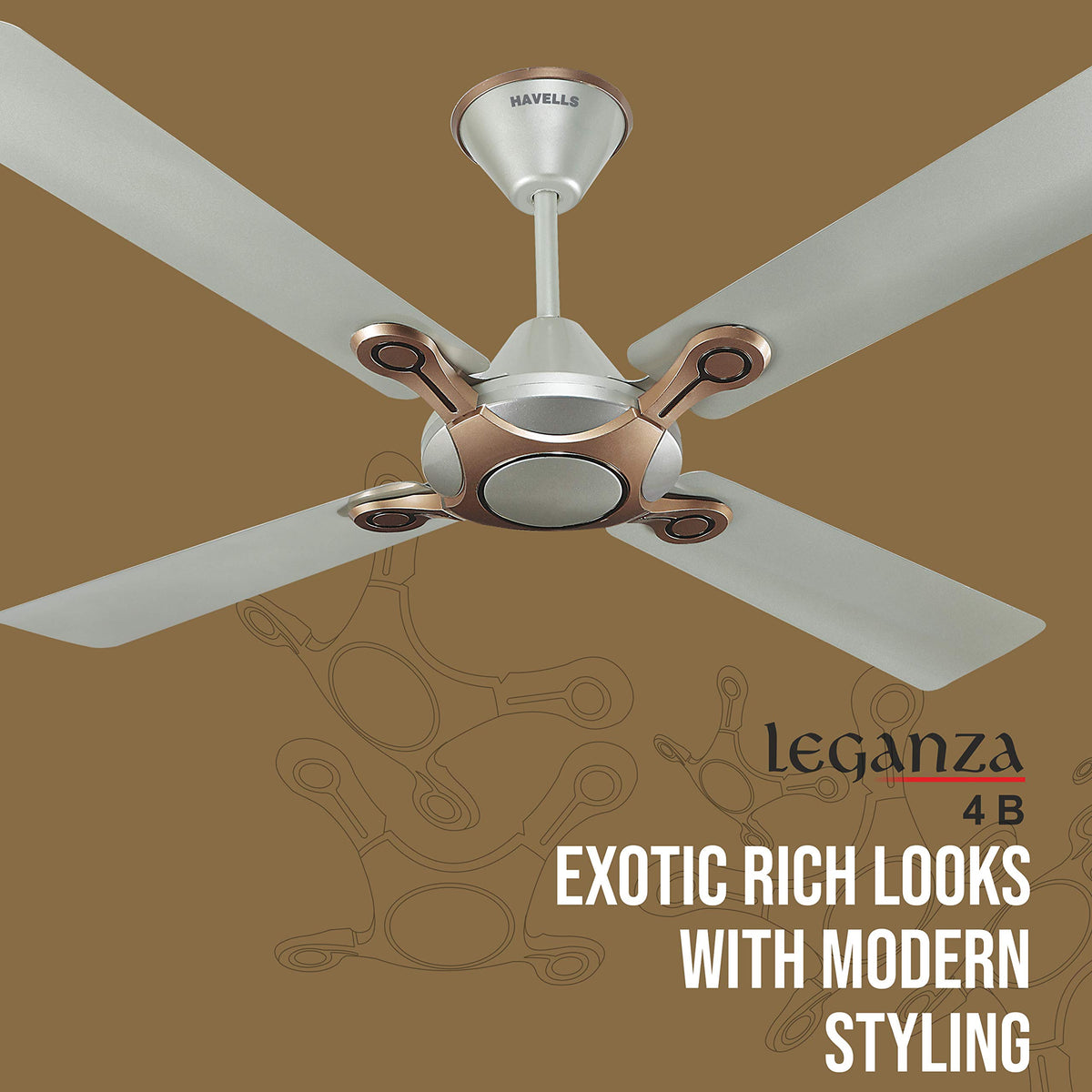 Havells 1200mm Leganza ES 4B Ceiling Fan | Best fan in 4 Blade, Premium Finish Decorative Fan, High Air Delivery | Energy Saving, 100% Pure Copper Motor, 2 Year Warranty | (Pack of 2, Bronze Gold) 